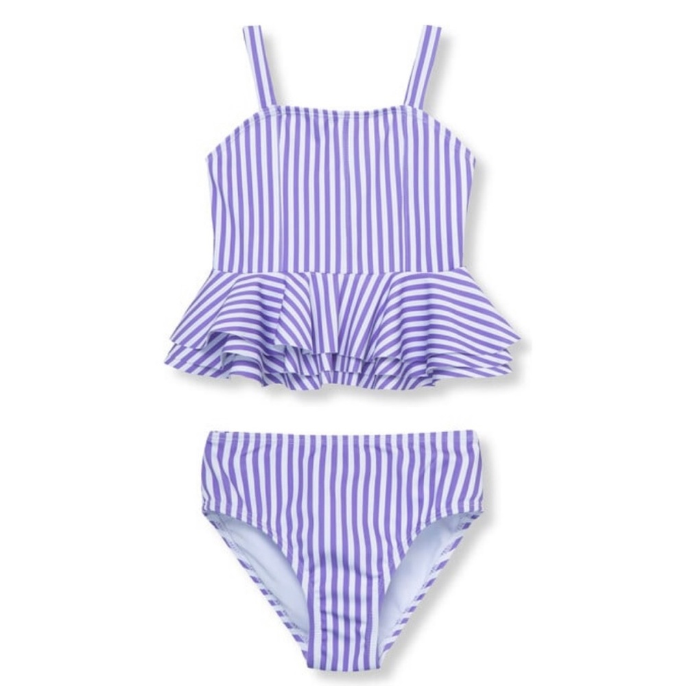Habitual Girls’ Ruffle Two-Piece Swimsuit, Purple Stripe - Size 2